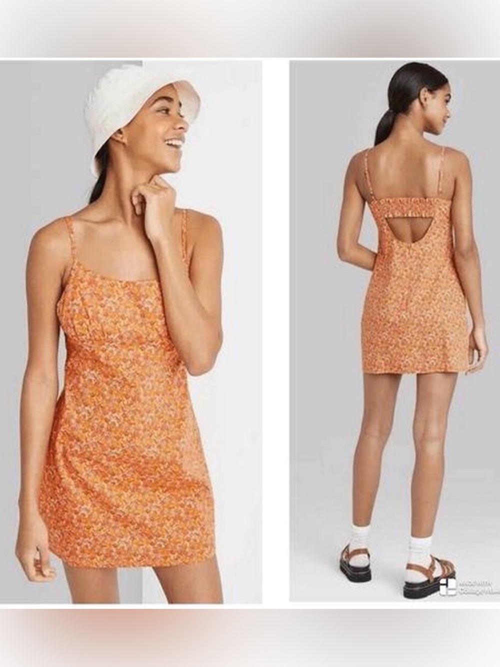 wild fable Orange Ditsy Floral Sundress Sleeveless Cutout Large Beach Summer